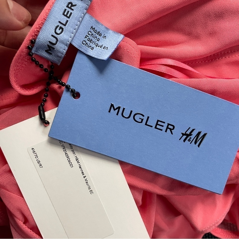 NEW! Mugler x H&M- Collector’s Edition Knot-Detail One-Shoulder Dress Pink M - Picture 15 of 16